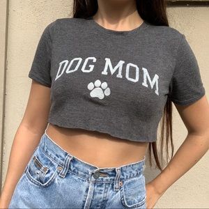 “Dog Mom” grey cropped t shirt/ crop top